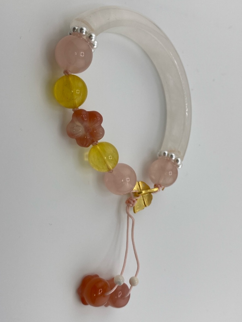 Pink and Yellow Beaded Flower Charm Bracelet with Gold Butterfly Accent - Picture 9 of 12